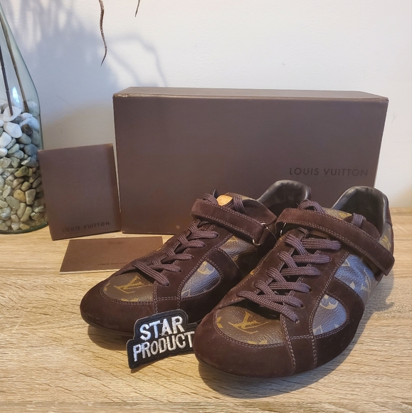 Pre-owned Louis Vuitton Globe Trotter brown suede monogram sneakers 39.5 or US 9 - Picture 2 of 11